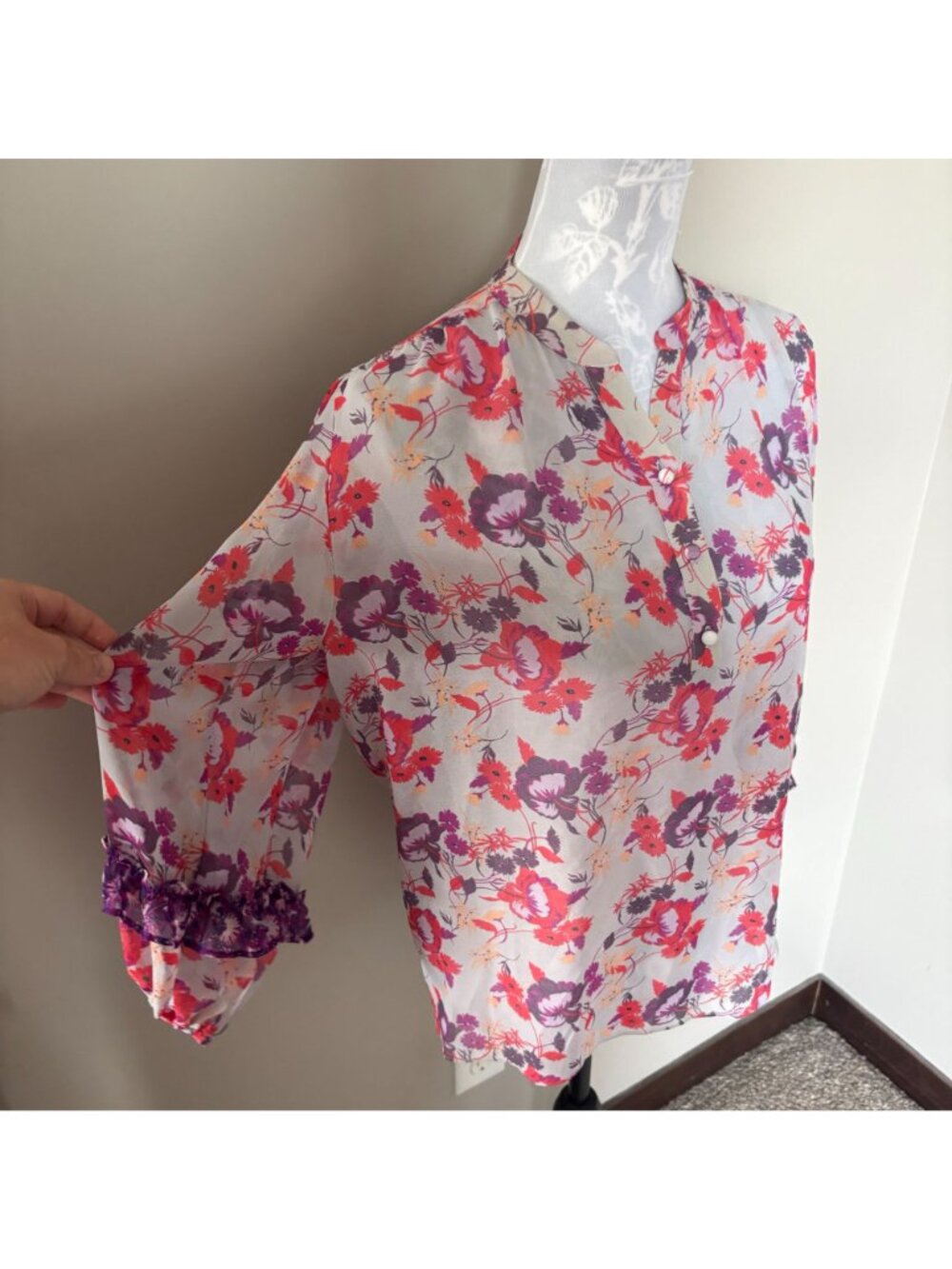MISA LA Womens Long Sleeve Floral Blouse Pink Ruffled Cottagecore Small - Picture 5 of 6